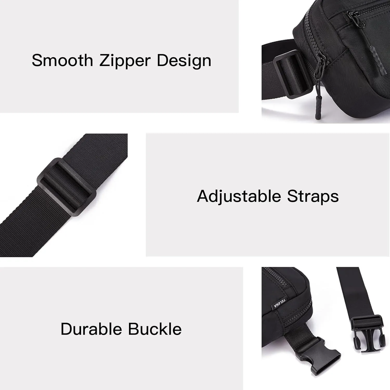 Telena Fanny Packs Crossbody Belt Bag Cross Body Bag Fashionable for Women with Adjustable Strap Black