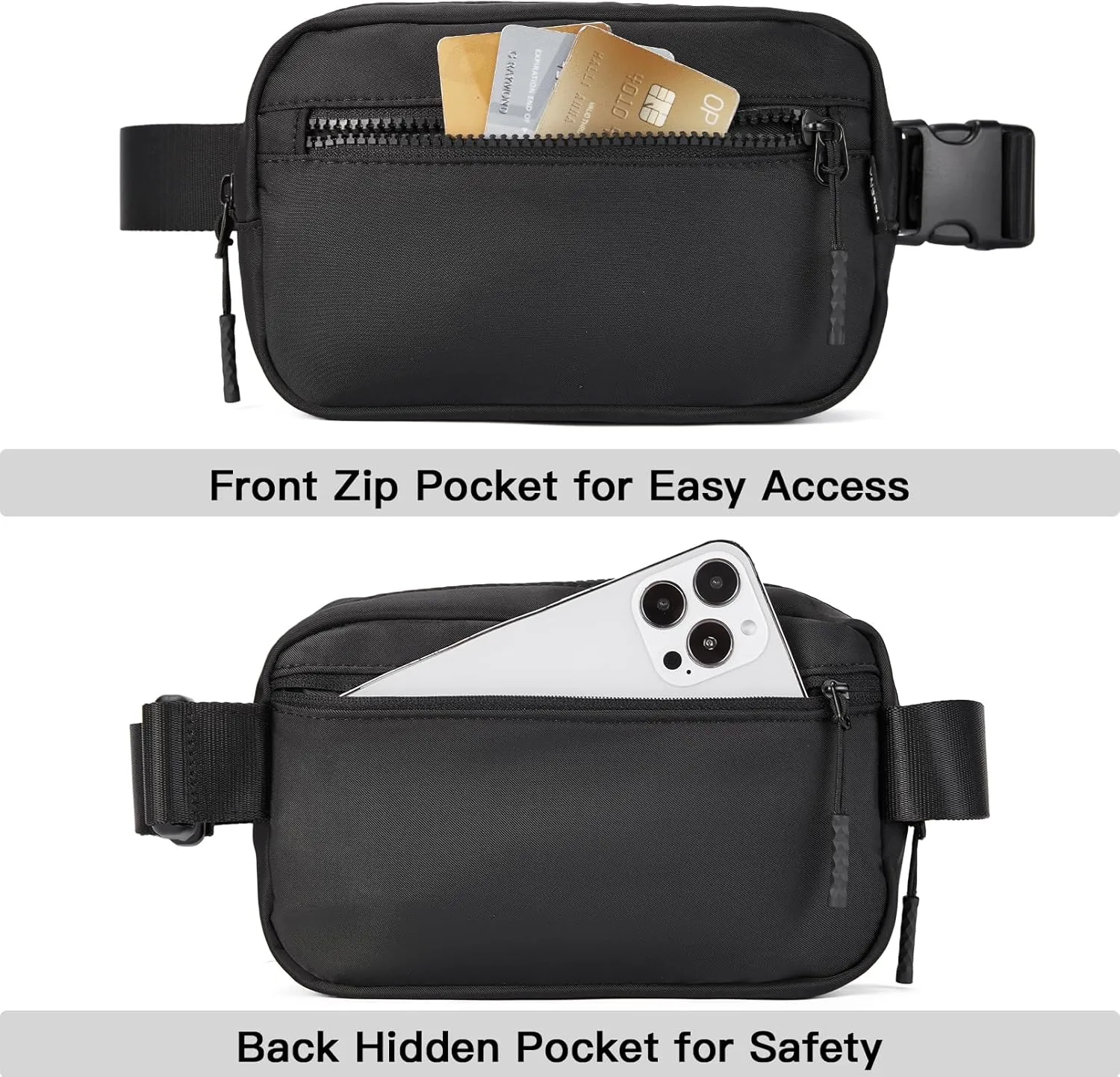 Telena Fanny Packs Crossbody Belt Bag Cross Body Bag Fashionable for Women with Adjustable Strap Black
