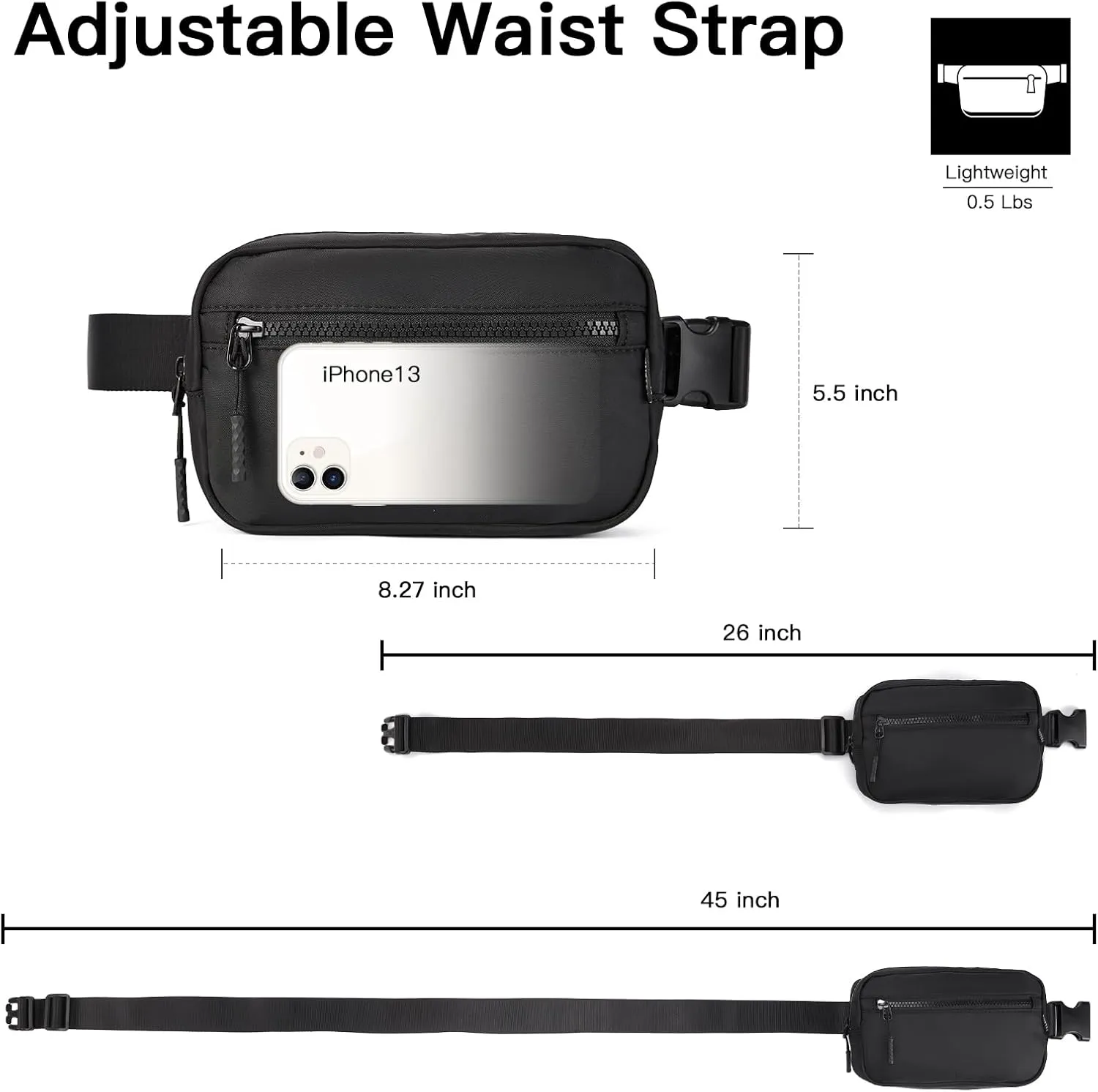Telena Fanny Packs Crossbody Belt Bag Cross Body Bag Fashionable for Women with Adjustable Strap Black