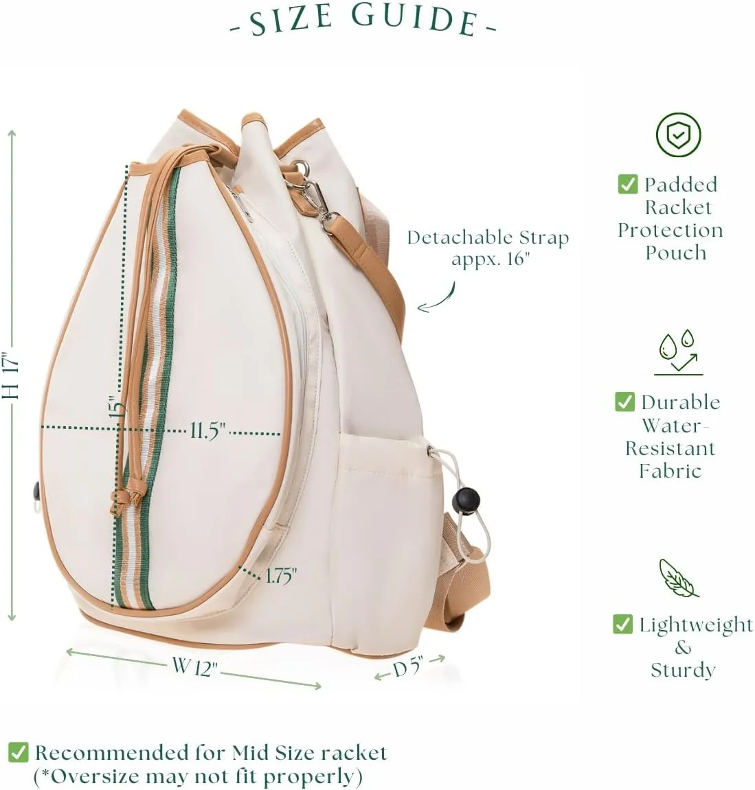 Tennis Bag Tennis Backpack for Women - Racket Pouch Case Pickleball, Badminton, Squash Sports Racquet Convertible Shoulder Tote Strap Stylish Design, Large Compartment Storage