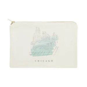 The Cotton & Canvas Co. Chicago Cityscape, Skyline, Souvenir Cosmetic Bag and Travel Make Up Pouch