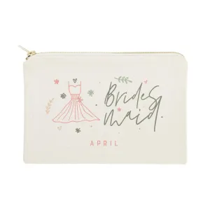 The Cotton & Canvas Co. Personalized Name Floral Bridesmaid Wedding Cosmetic Bag, Bridal Party Gift and Travel Make Up Pouch