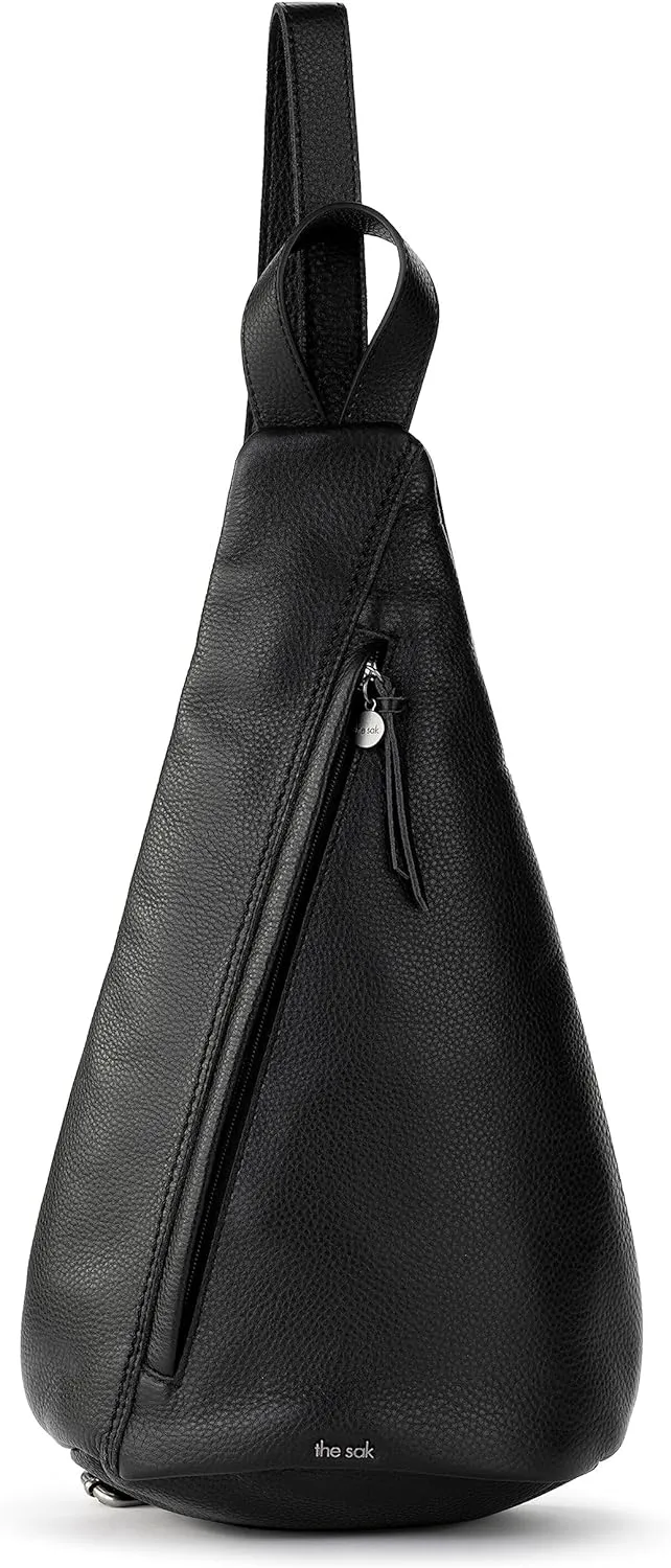 The Sak Geo Sling Backpack in Leather, Convertible Design, Black