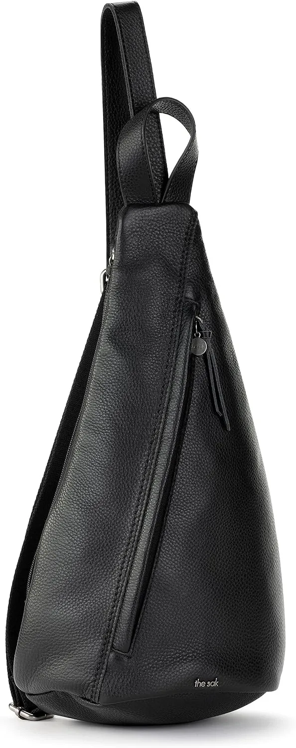 The Sak Geo Sling Backpack in Leather, Convertible Design, Black