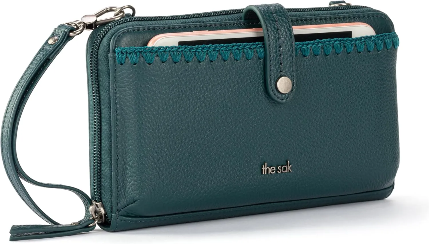 The Sak Iris Large Smartphone Crossbody Bag in Leather, Convertible Wristlet Purse Design, Marine