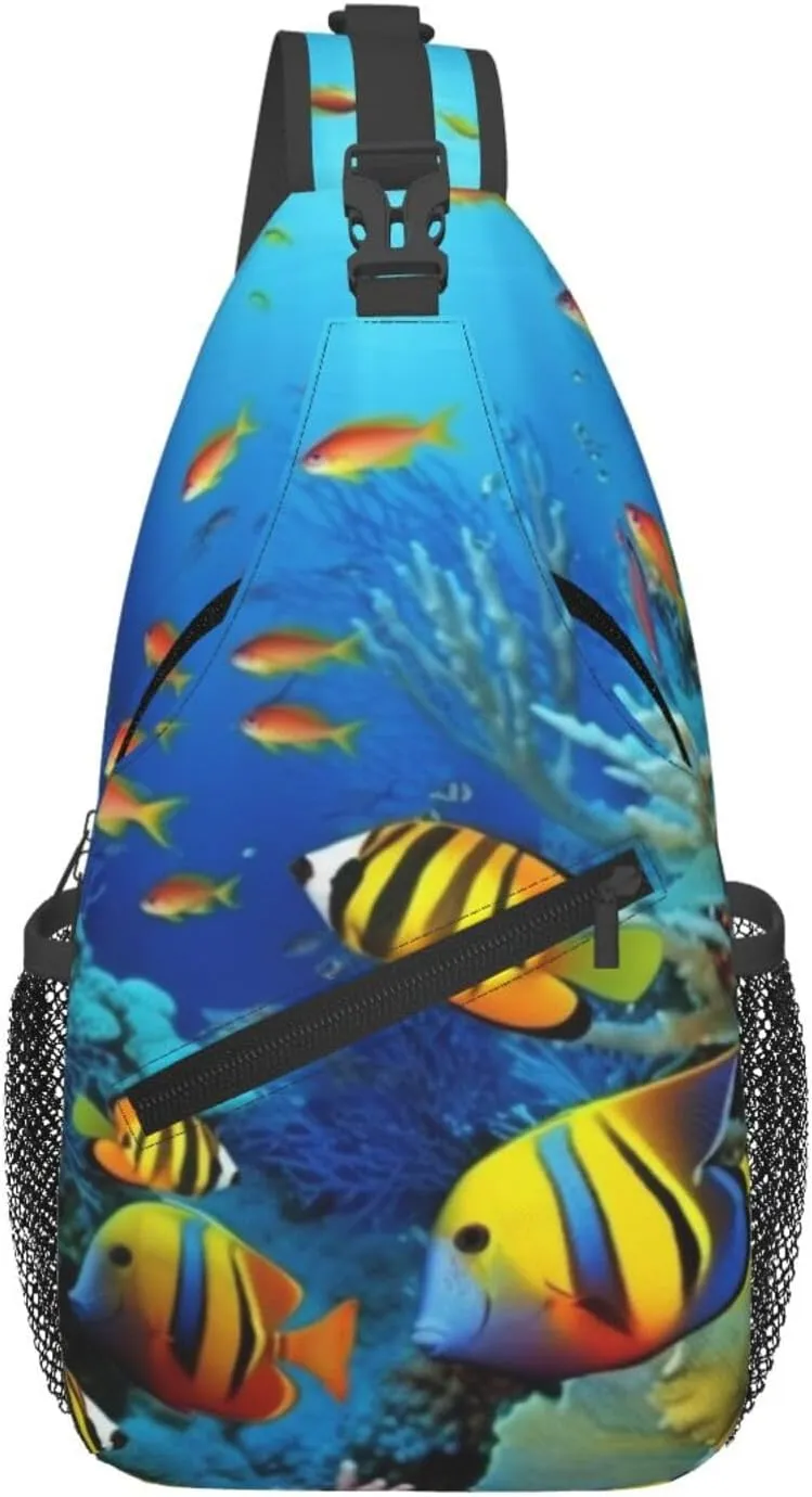 The Underwater World Tropical Fish Crossbody Bags for Men Women Fashion Sling Backpack Casual Chest Bag Travel Hiking Daypack