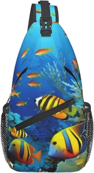 The Underwater World Tropical Fish Crossbody Bags for Men Women Fashion Sling Backpack Casual Chest Bag Travel Hiking Daypack