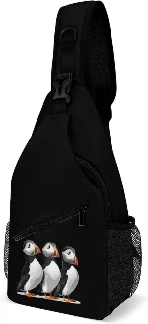 Three Puffin Bird Crossbody Sling Bag Lightweight Travel Hiking Chest Bag Daypack for Men Women