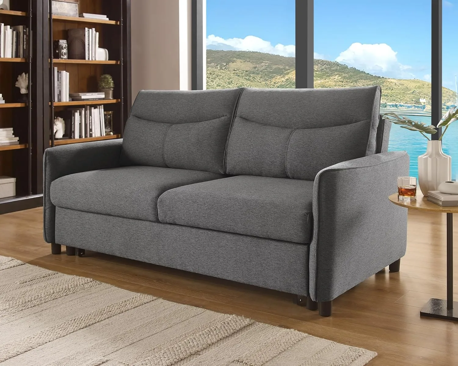 THSUPER 75-Inch Queen Size Convertible Sleeper Sofa Bed, Comfortable Pull-Out Futon Loveseat, Full Love Seat for RV Small Spaces, Hide-A-Bed Fold Out Couch - Grey