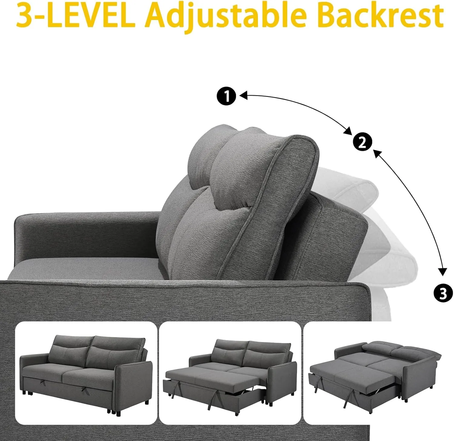 THSUPER 75-Inch Queen Size Convertible Sleeper Sofa Bed, Comfortable Pull-Out Futon Loveseat, Full Love Seat for RV Small Spaces, Hide-A-Bed Fold Out Couch - Grey