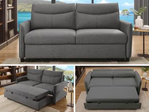 THSUPER 75-Inch Queen Size Convertible Sleeper Sofa Bed, Comfortable Pull-Out Futon Loveseat, Full Love Seat for RV Small Spaces, Hide-A-Bed Fold Out Couch - Grey