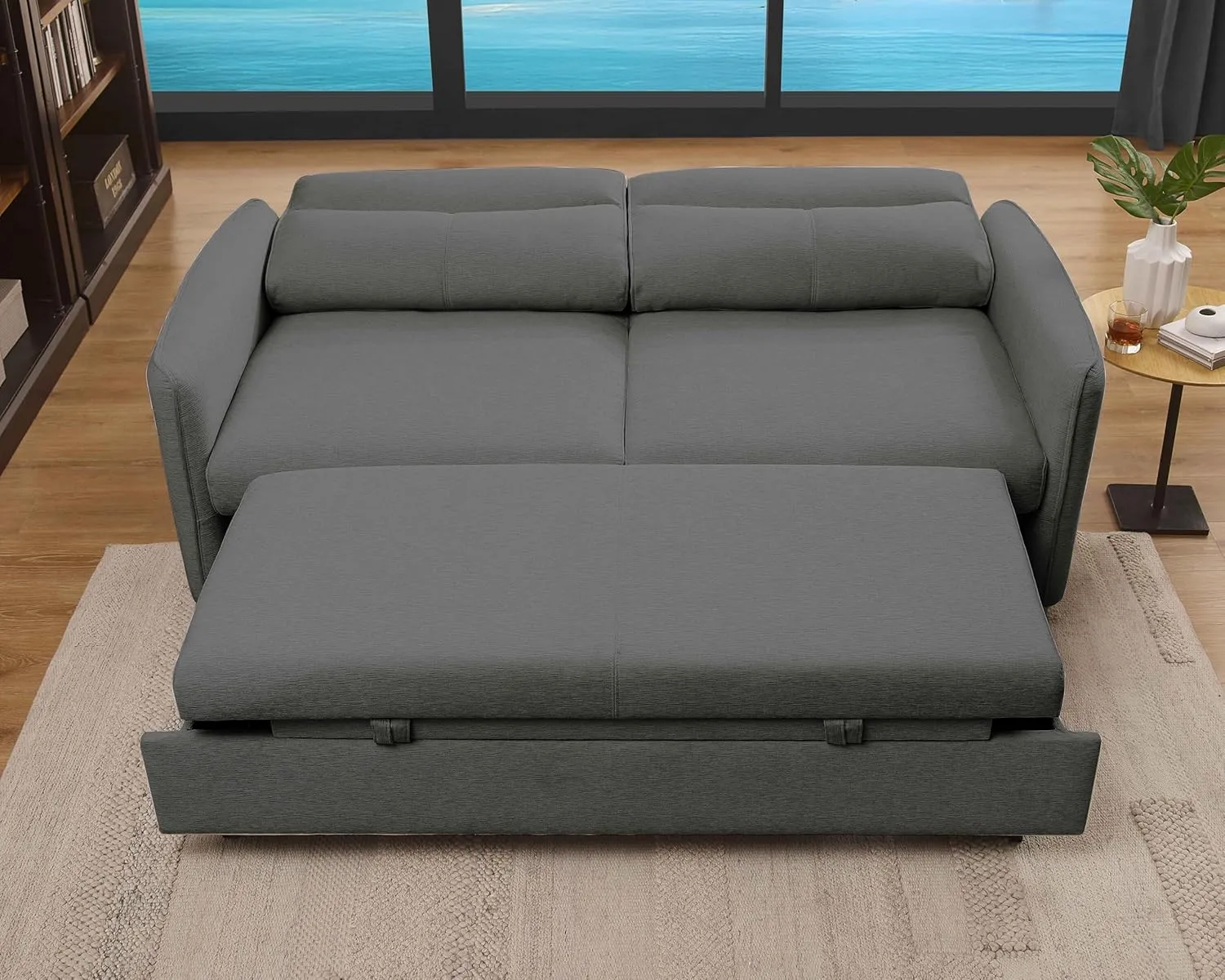 THSUPER 75-Inch Queen Size Convertible Sleeper Sofa Bed, Comfortable Pull-Out Futon Loveseat, Full Love Seat for RV Small Spaces, Hide-A-Bed Fold Out Couch - Grey