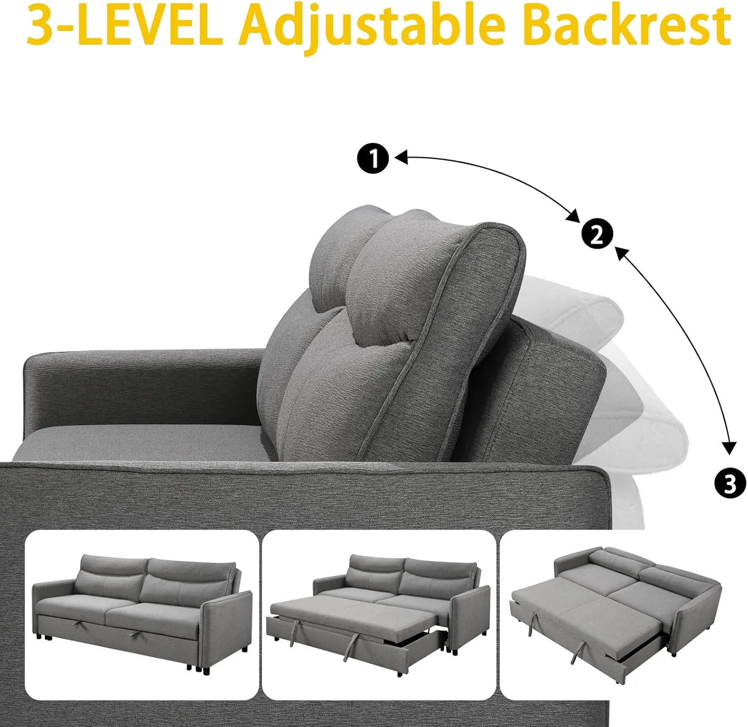 THSUPER 87-Inch King Size Convertible Sleeper Sofa Bed, Comfortable Pull-Out Futon Loveseat for RV Small Spaces, Hide-A-Bed Fold Out Couch - Grey