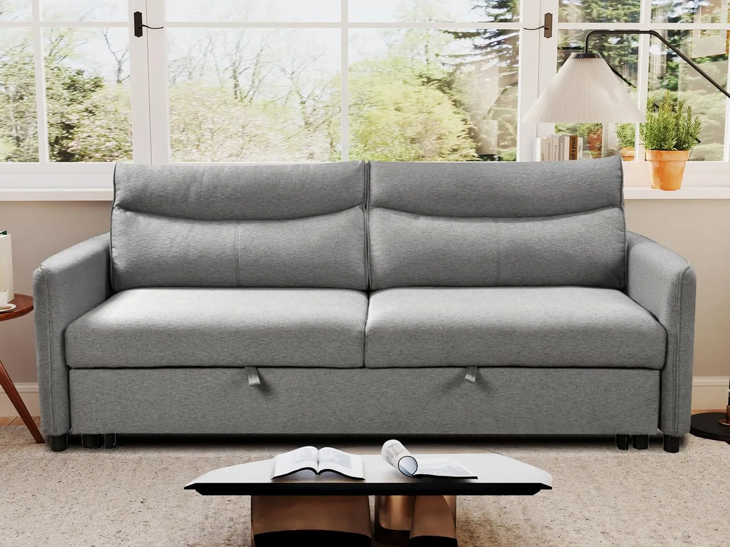 THSUPER 87-Inch King Size Convertible Sleeper Sofa Bed, Comfortable Pull-Out Futon Loveseat for RV Small Spaces, Hide-A-Bed Fold Out Couch - Grey
