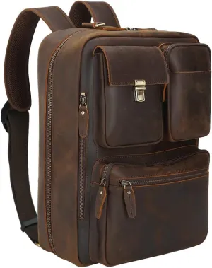 TIDING Men's Leather Convertible Backpack 15.6 Inch Laptop Briefcase Messenger Bag Work Business Travel Rucksack