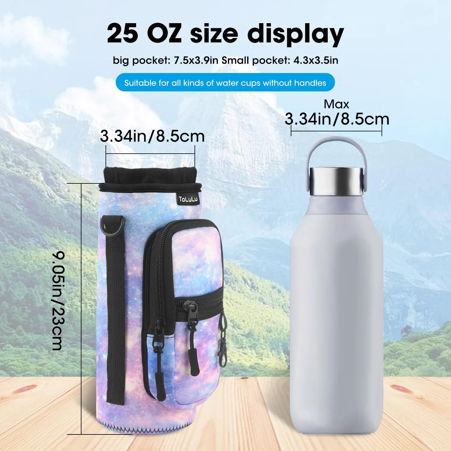 ToLuLu 25/32/40oz Water Bottle Carrier Bag Pocket,Insulated Neoprene Adjustable Shoulder Strap Water Bottle Pouch Case, Crossbody Water Bottle Holder Sling Sleeve for Men Women Adults