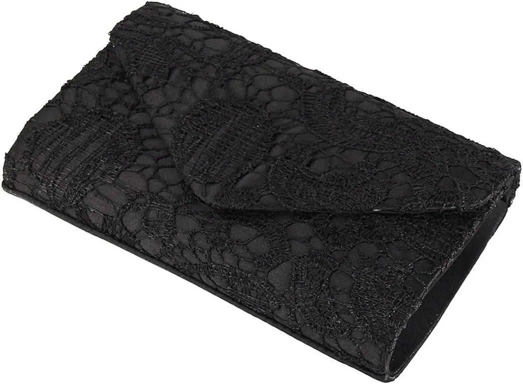 TOPCHANCES Womens Evening Clutch Ladies Floral Lace Envelope Handbags Wedding Bridal Purse Bag (Black)