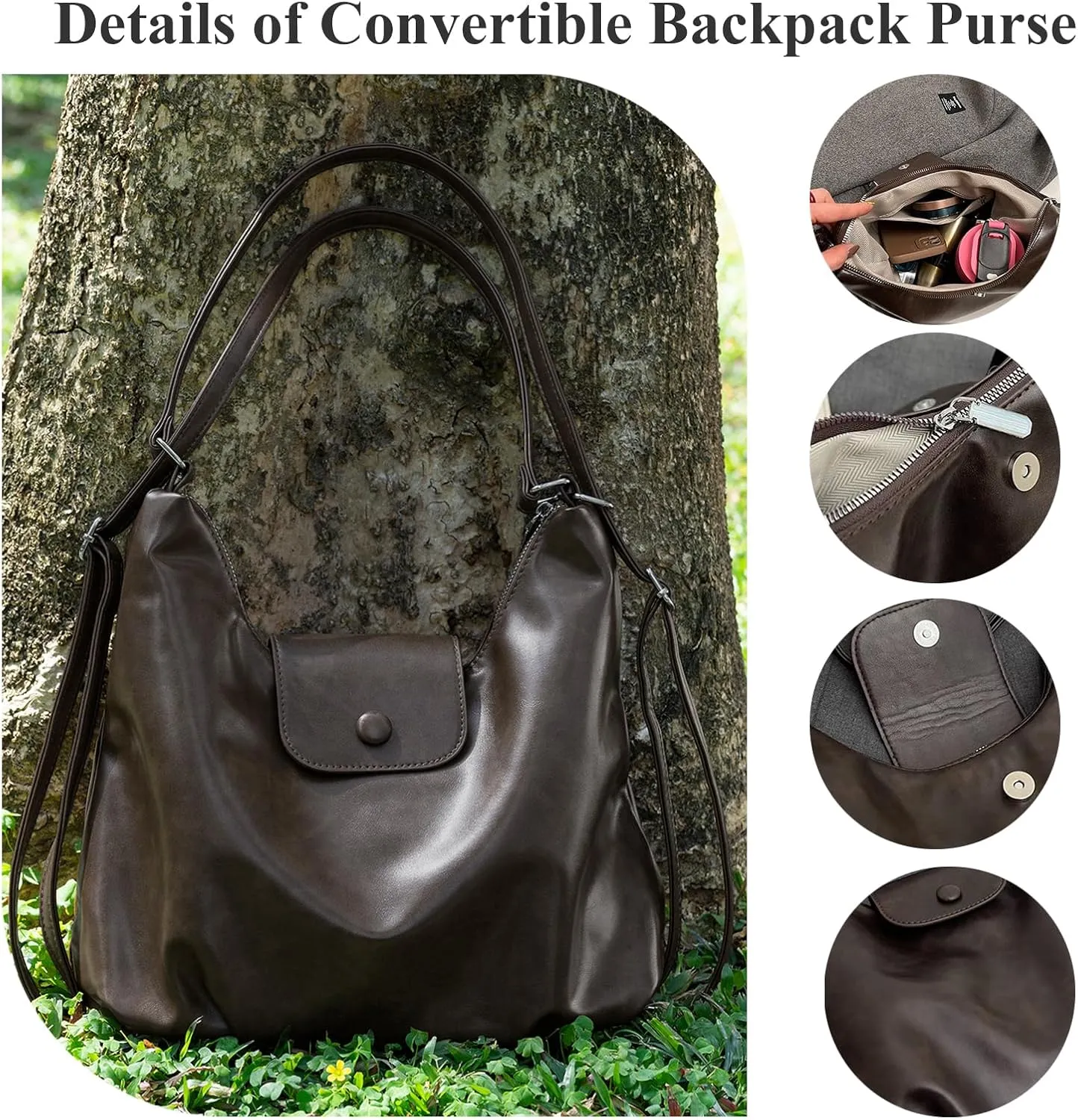 Tote Bag for Women 4-in-1 Convertible Backpack Purse - Soft PU Leather Shoulder Bag/Crossbody Bag/Backpack/Handbag