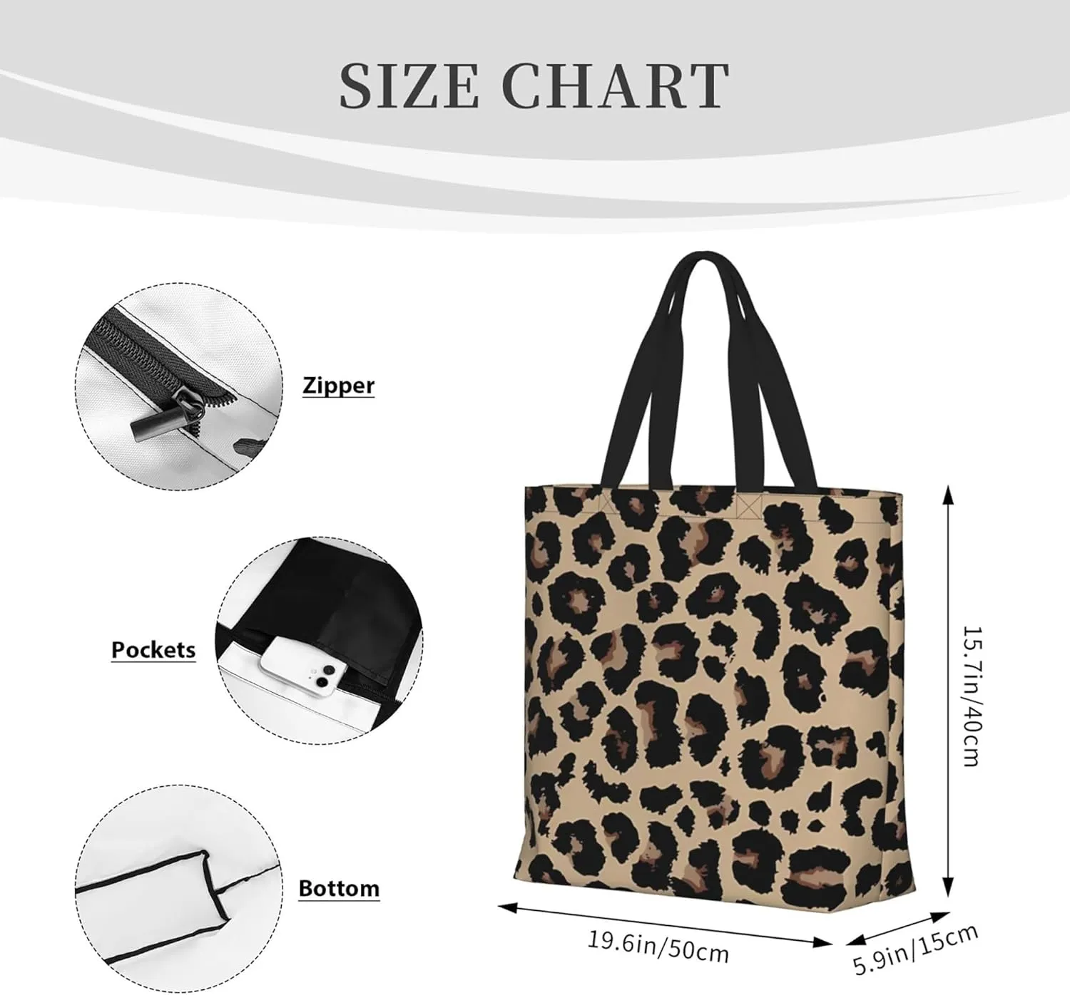 Tote Bag For women Zipper Large Beach Tote Bag Cute Leopard Tote Bag Reusable Travel Work Shopping Tote Bag Purse