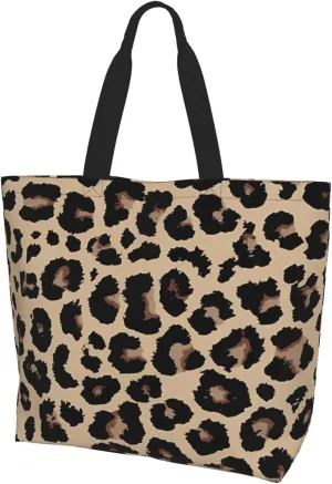 Tote Bag For women Zipper Large Beach Tote Bag Cute Leopard Tote Bag Reusable Travel Work Shopping Tote Bag Purse