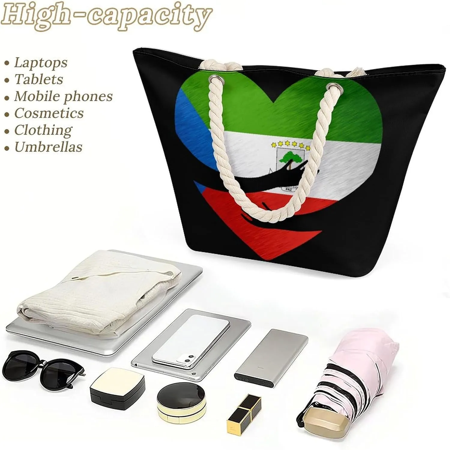 Tote Bag Large Handles Beach Bag with Zipper for Shopping Groceries Travel Outdoors Swim Pool Bag