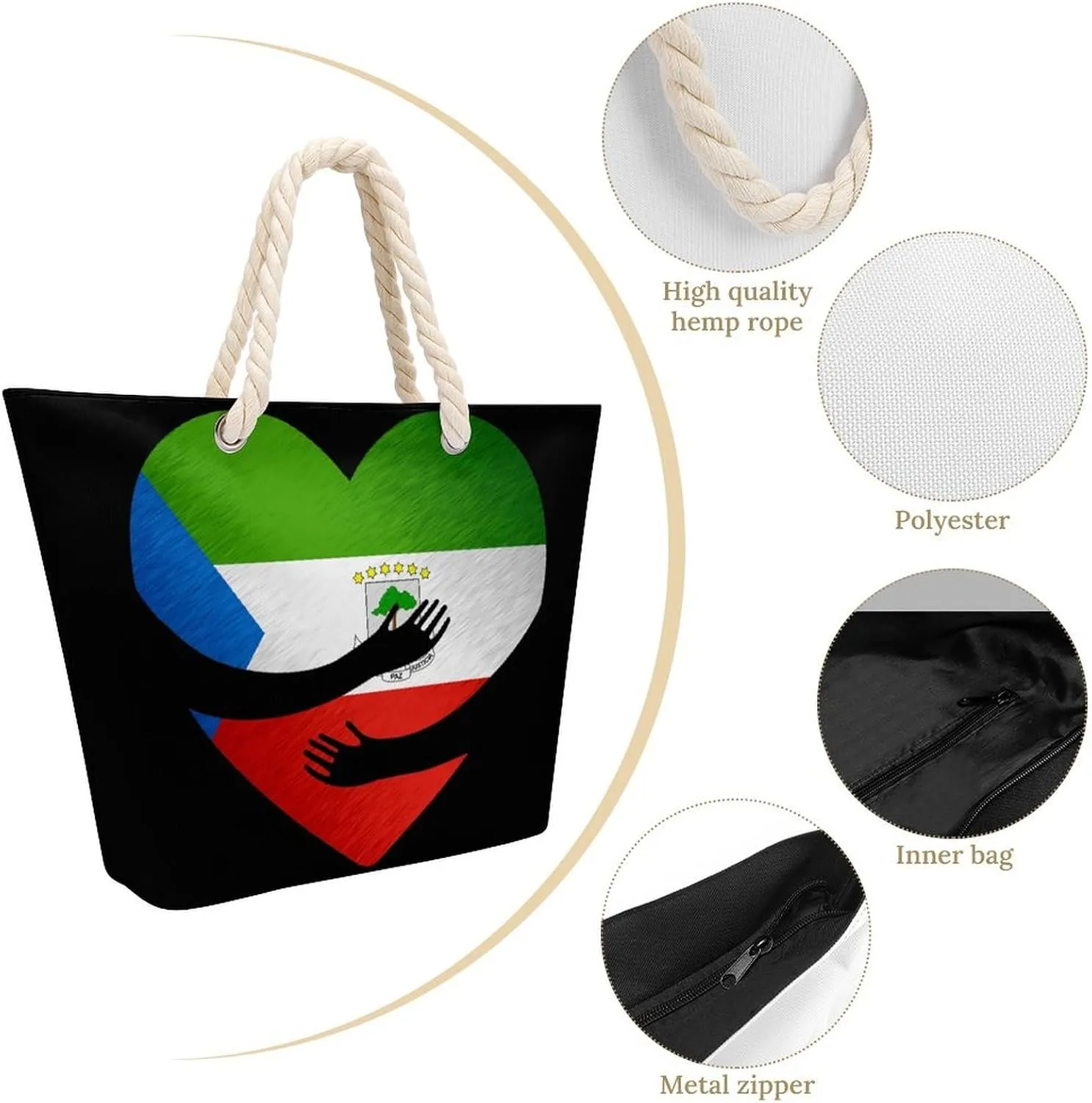 Tote Bag Large Handles Beach Bag with Zipper for Shopping Groceries Travel Outdoors Swim Pool Bag