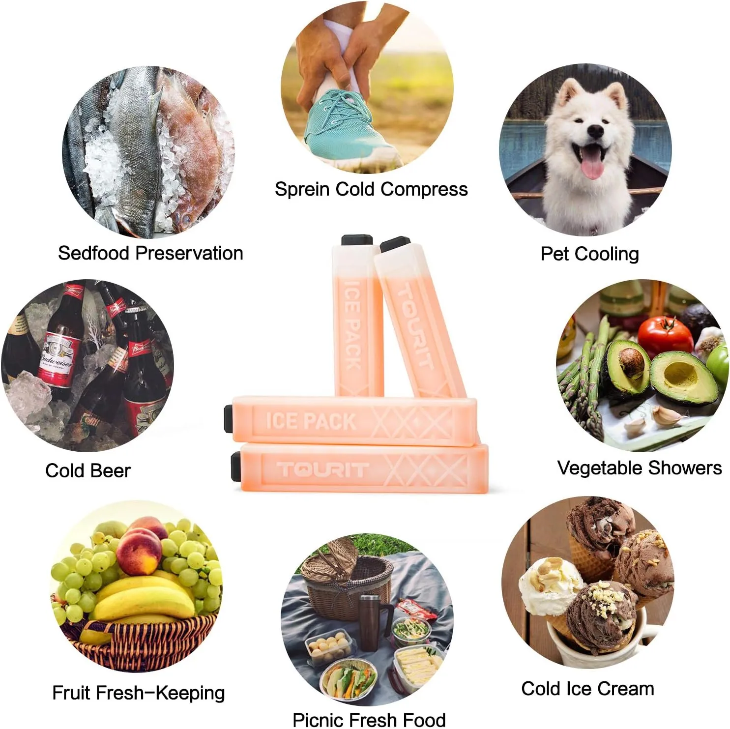 TOURIT Ice Packs for Coolers Reusable Long Lasting Freezer Packs for Lunch Bags/Boxes, Cooler Backpack