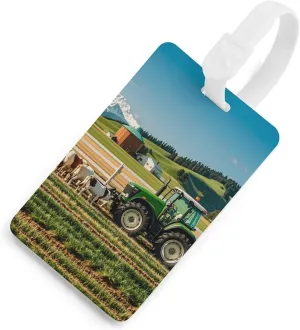 Tractor Milk Farm Luggage Tags Name ID Label Privacy Cover Easy Identification, Secure and Stylish for Men and Women Suitcases Handbag Backpack White-Style