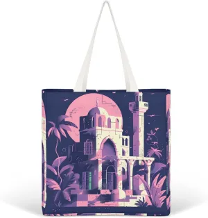 Traditional Architecture Canvas Tote Bag Aesthetic Cute Cotton Tote Bag Fashion Tote Shoulder Bag Casual Grocery Shopping Bag for Vacation Work Travel Daily Use Gift