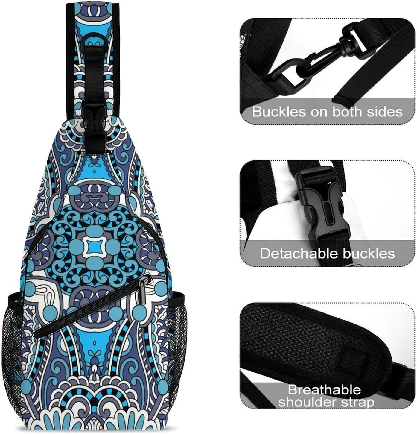 Traditional Floral Theme Sling Backpack, Crossbody Shoulder Bag, Chest Bags for Outdoor Travel Fitness, 38x20cm, Style-3