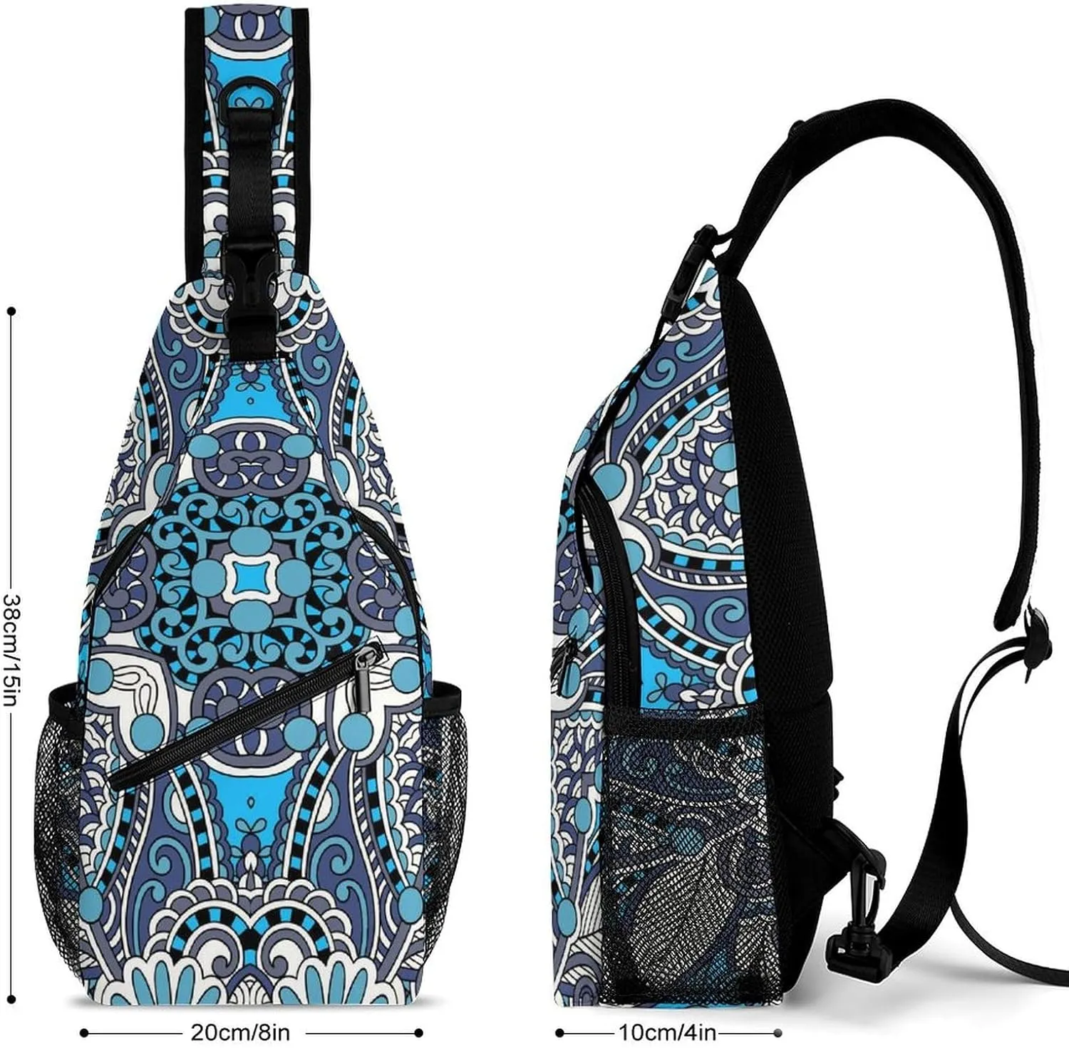 Traditional Floral Theme Sling Backpack, Crossbody Shoulder Bag, Chest Bags for Outdoor Travel Fitness, 38x20cm, Style-3