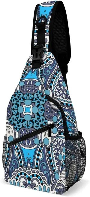 Traditional Floral Theme Sling Backpack, Crossbody Shoulder Bag, Chest Bags for Outdoor Travel Fitness, 38x20cm, Style-3