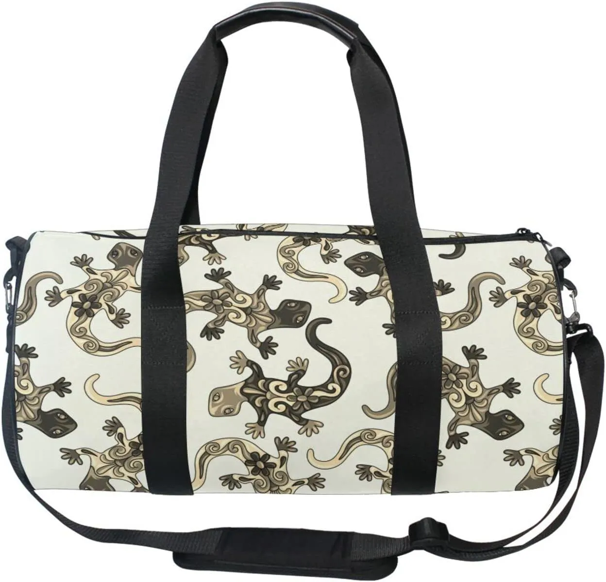 Traditional Mexican Lizards Talavera Ceramic Ethnic Folk Ornament Duffel Bag, Foldable Canvas Travel Tote for Gym Sports with Inner Pockets, Durable Lightweight Fitness Bag for Overnight Workout