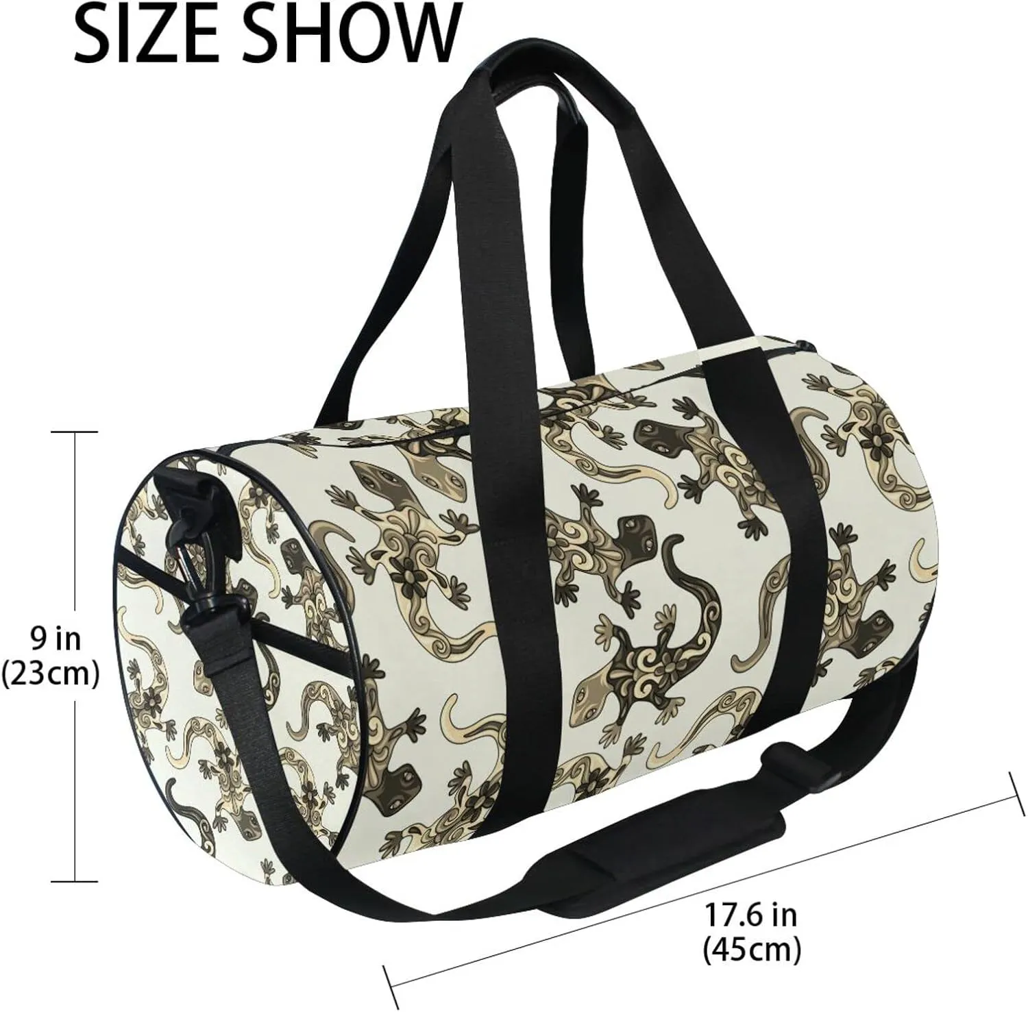 Traditional Mexican Lizards Talavera Ceramic Ethnic Folk Ornament Duffel Bag, Foldable Canvas Travel Tote for Gym Sports with Inner Pockets, Durable Lightweight Fitness Bag for Overnight Workout