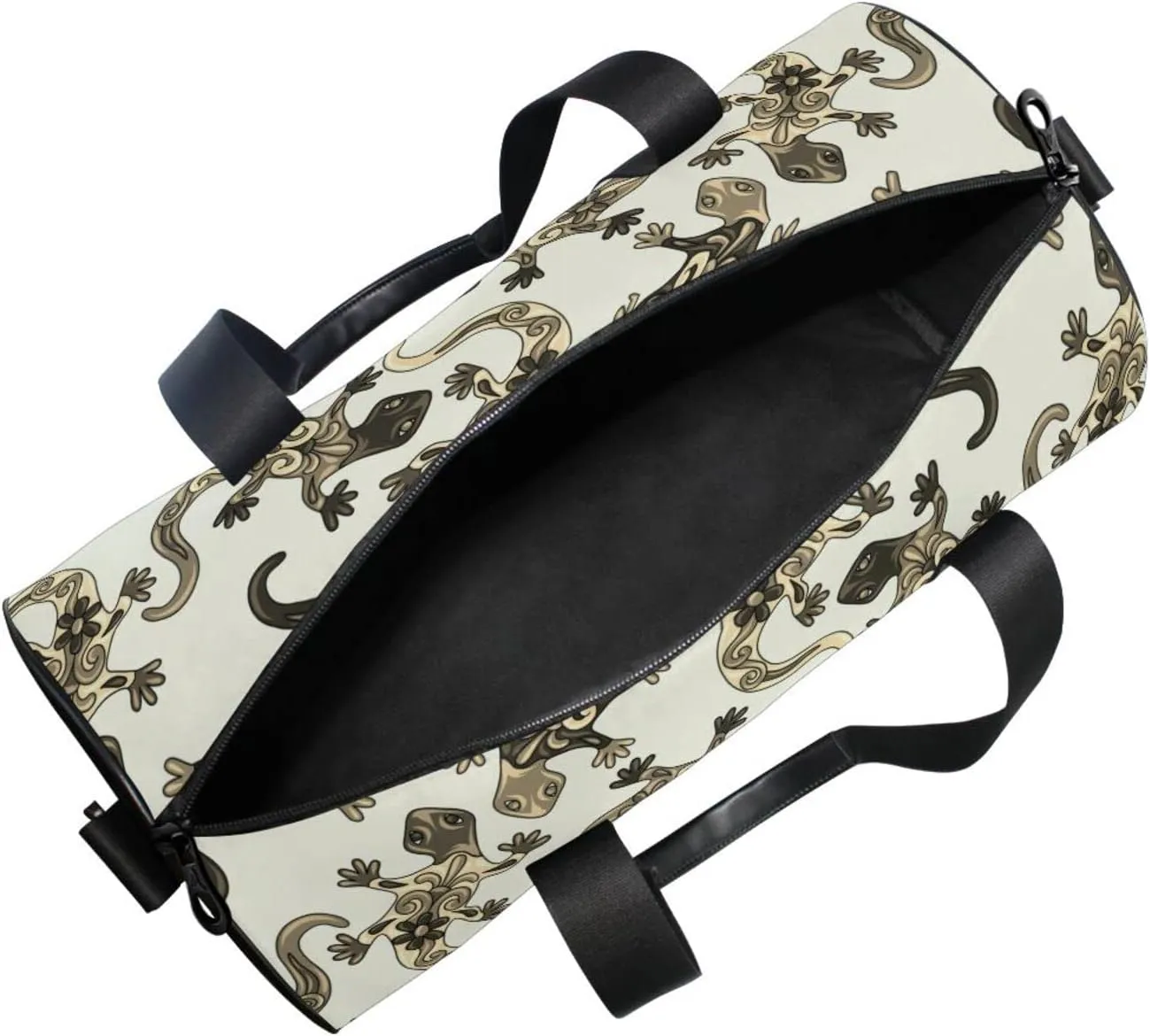 Traditional Mexican Lizards Talavera Ceramic Ethnic Folk Ornament Duffel Bag, Foldable Canvas Travel Tote for Gym Sports with Inner Pockets, Durable Lightweight Fitness Bag for Overnight Workout