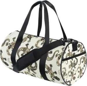 Traditional Mexican Lizards Talavera Ceramic Ethnic Folk Ornament Duffel Bag, Foldable Canvas Travel Tote for Gym Sports with Inner Pockets, Durable Lightweight Fitness Bag for Overnight Workout