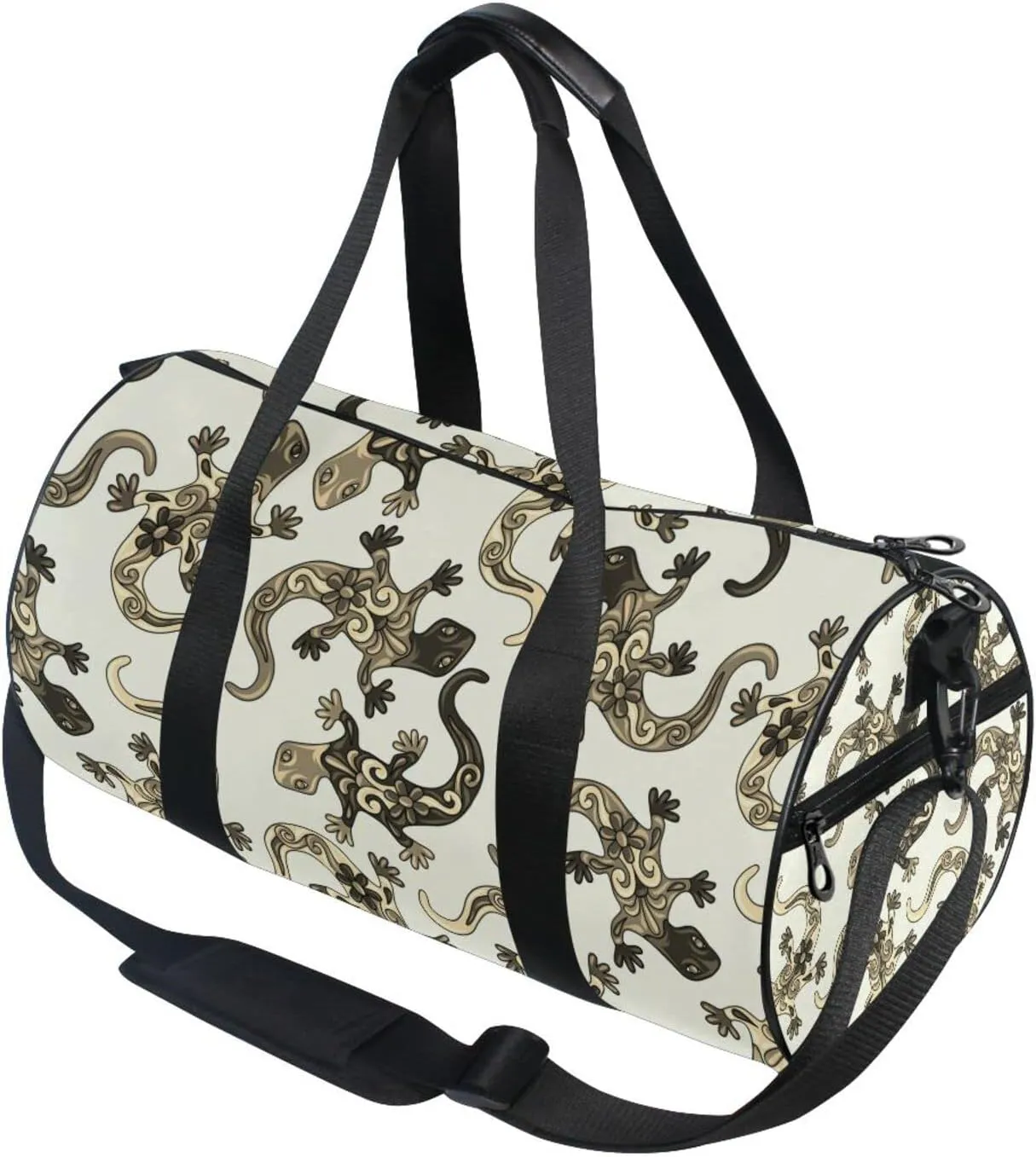 Traditional Mexican Lizards Talavera Ceramic Ethnic Folk Ornament Duffel Bag, Foldable Canvas Travel Tote for Gym Sports with Inner Pockets, Durable Lightweight Fitness Bag for Overnight Workout