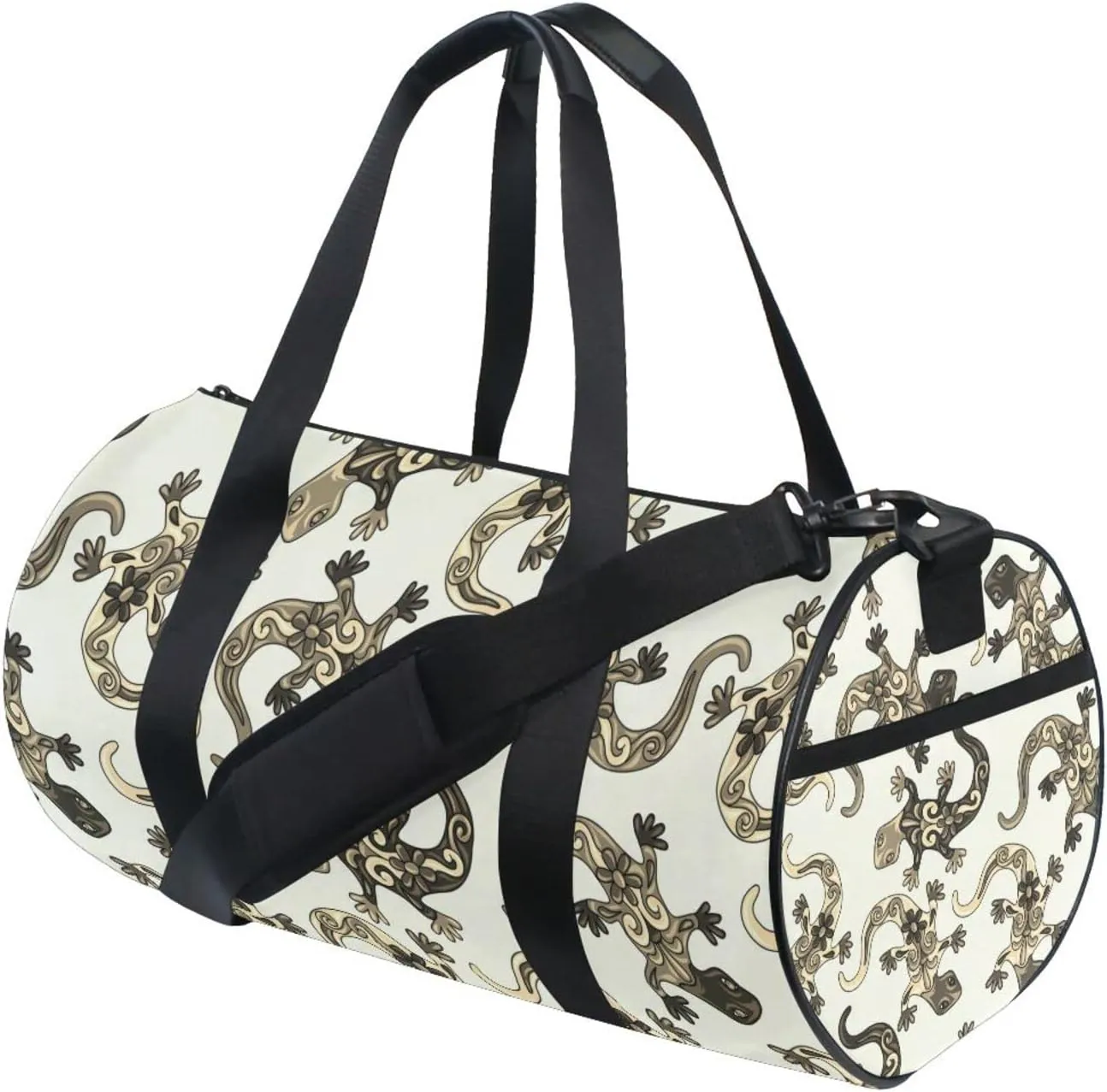 Traditional Mexican Lizards Talavera Ceramic Ethnic Folk Ornament Duffel Bag, Foldable Canvas Travel Tote for Gym Sports with Inner Pockets, Durable Lightweight Fitness Bag for Overnight Workout