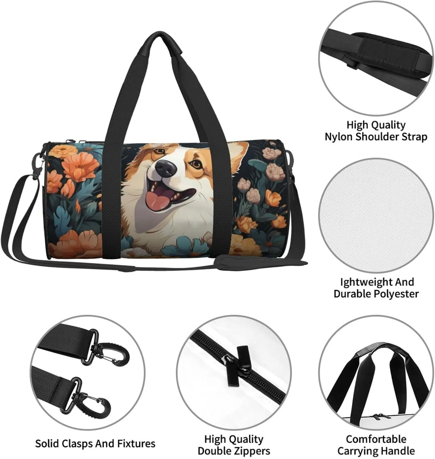 Travel Bag For Women,Corgi Pattern Print Personal Item Duffle Bags,Weekend Travel Duffel Tote Bag,Travel Sport Gym Bag For Men,Airplane Travel Essentials For Flying