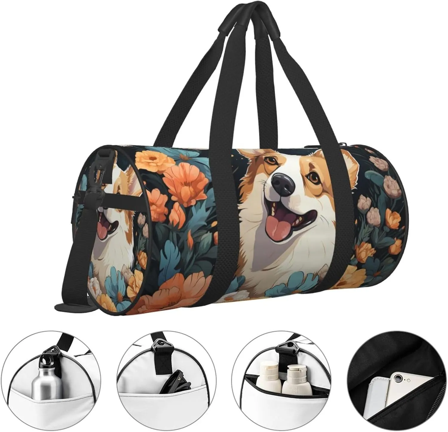 Travel Bag For Women,Corgi Pattern Print Personal Item Duffle Bags,Weekend Travel Duffel Tote Bag,Travel Sport Gym Bag For Men,Airplane Travel Essentials For Flying