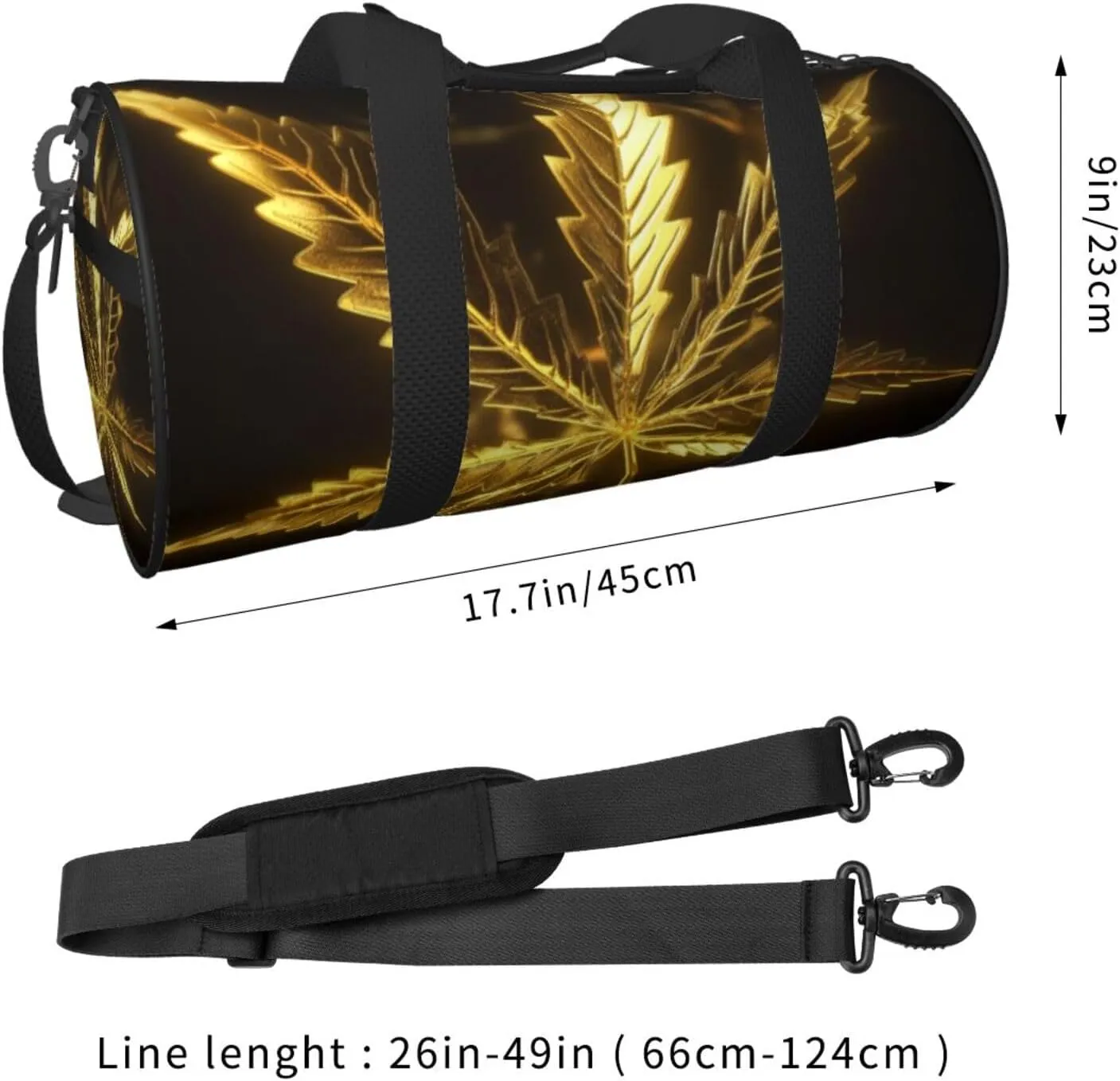 Travel Bag For Women,Golden Cannabis Print Personal Item Duffle Bags,Weekend Travel Duffel Tote Bag,Travel Sport Gym Bag For Men,Airplane Travel Essentials For Flying