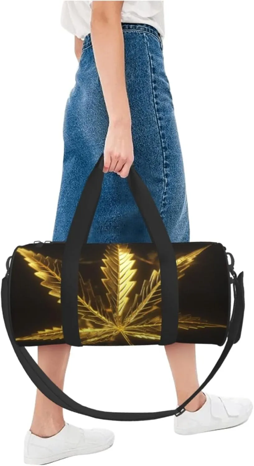 Travel Bag For Women,Golden Cannabis Print Personal Item Duffle Bags,Weekend Travel Duffel Tote Bag,Travel Sport Gym Bag For Men,Airplane Travel Essentials For Flying
