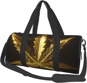 Travel Bag For Women,Golden Cannabis Print Personal Item Duffle Bags,Weekend Travel Duffel Tote Bag,Travel Sport Gym Bag For Men,Airplane Travel Essentials For Flying