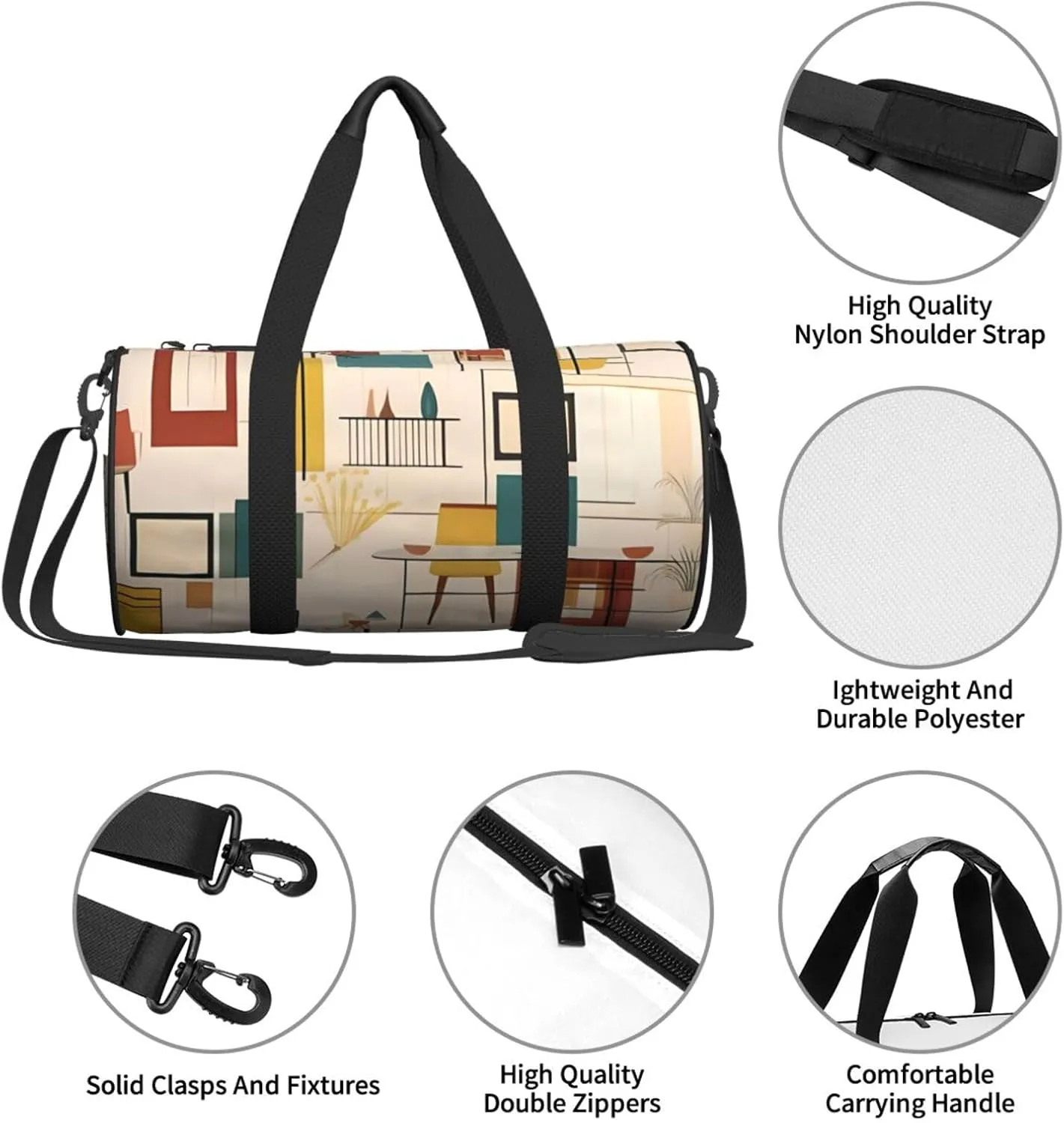 Travel Bag For Women,Mid Century Modern Print Personal Item Duffle Bags,Weekend Travel Duffel Tote Bag,Travel Sport Gym Bag For Men,Airplane Travel Essentials For Flying