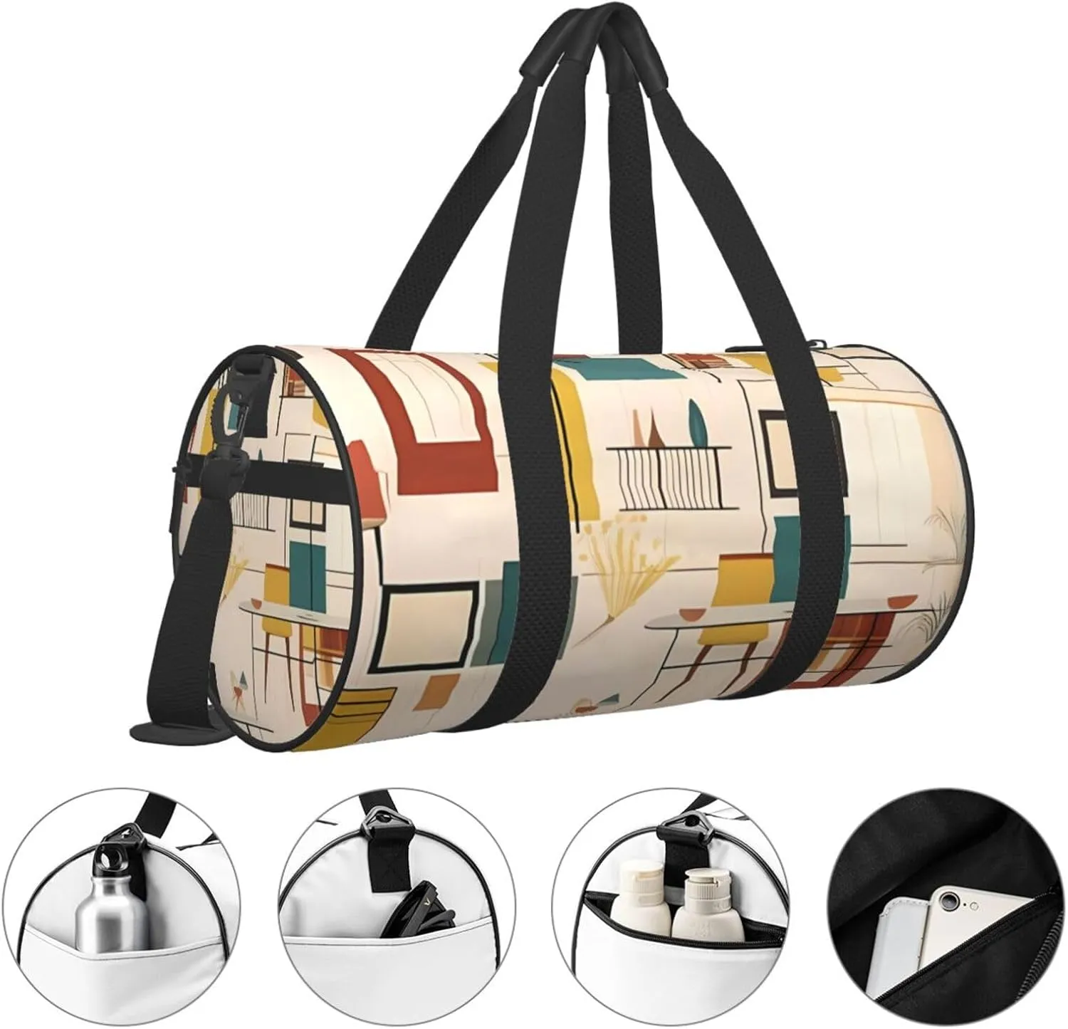 Travel Bag For Women,Mid Century Modern Print Personal Item Duffle Bags,Weekend Travel Duffel Tote Bag,Travel Sport Gym Bag For Men,Airplane Travel Essentials For Flying