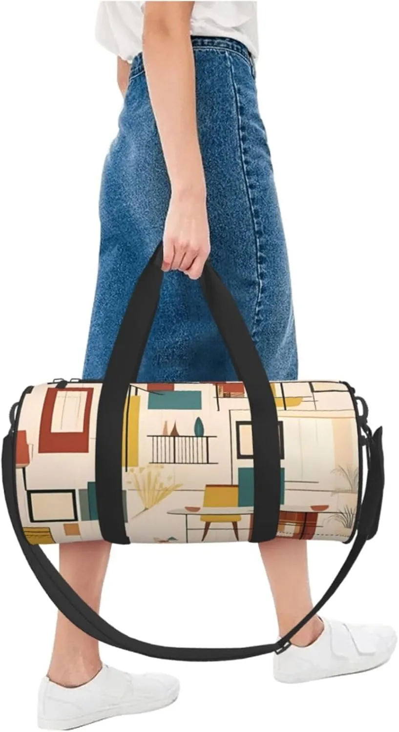Travel Bag For Women,Mid Century Modern Print Personal Item Duffle Bags,Weekend Travel Duffel Tote Bag,Travel Sport Gym Bag For Men,Airplane Travel Essentials For Flying