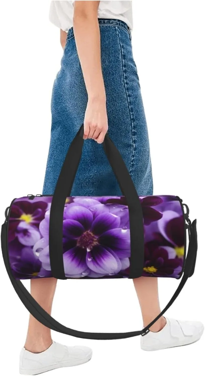 Travel Bag For Women,Purple Flower Print Personal Item Duffle Bags,Weekend Travel Duffel Tote Bag,Travel Sport Gym Bag For Men,Airplane Travel Essentials For Flying