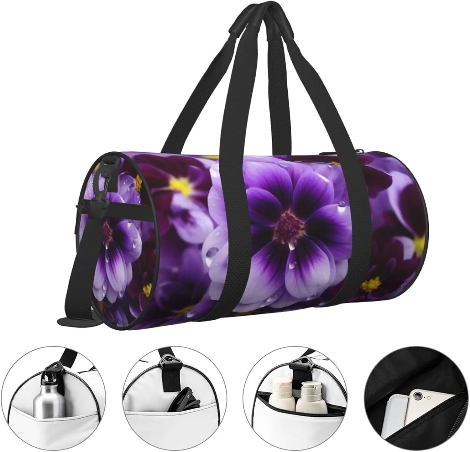 Travel Bag For Women,Purple Flower Print Personal Item Duffle Bags,Weekend Travel Duffel Tote Bag,Travel Sport Gym Bag For Men,Airplane Travel Essentials For Flying