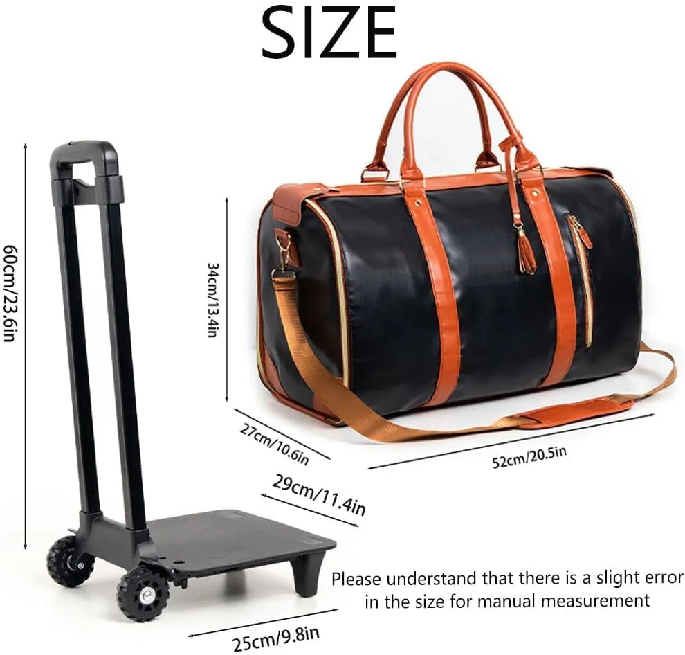 Travel Bag with Wheels,3-in-1 Suit Luggage Bag for Women Business Trip & Travel with Shoe Pouch, Foldable PU Leather Carry On Garment Bag(Basic, Pink)