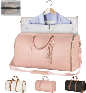 Travel Bag with Wheels,3-in-1 Suit Luggage Bag for Women Business Trip & Travel with Shoe Pouch, Foldable PU Leather Carry On Garment Bag(Basic, Pink)